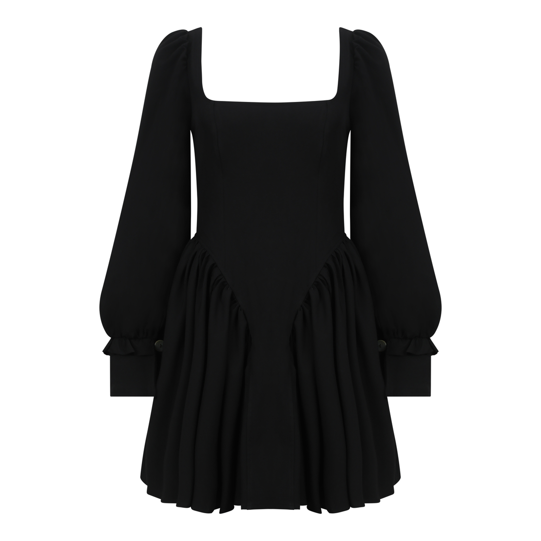 Open Back Volume Sleeves Dress - black