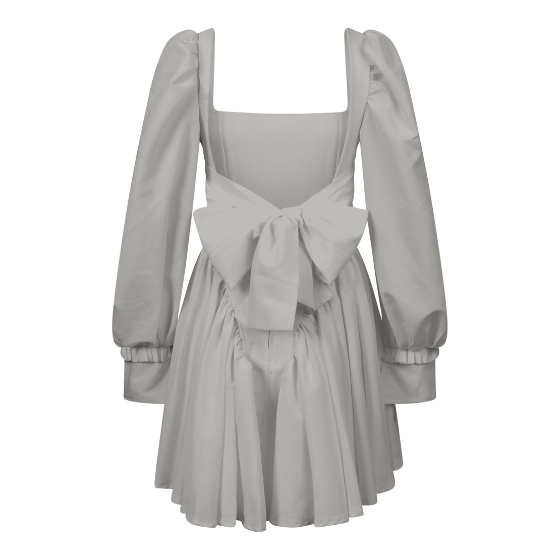 Open Back Volume Sleeves Dress - champagne