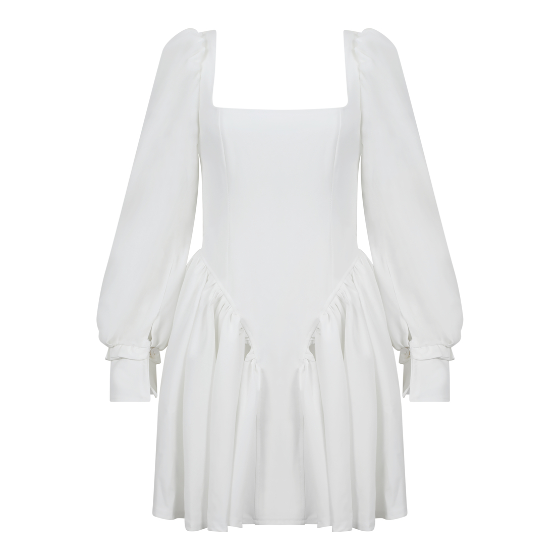 Open Back Volume Sleeves Dress - cream