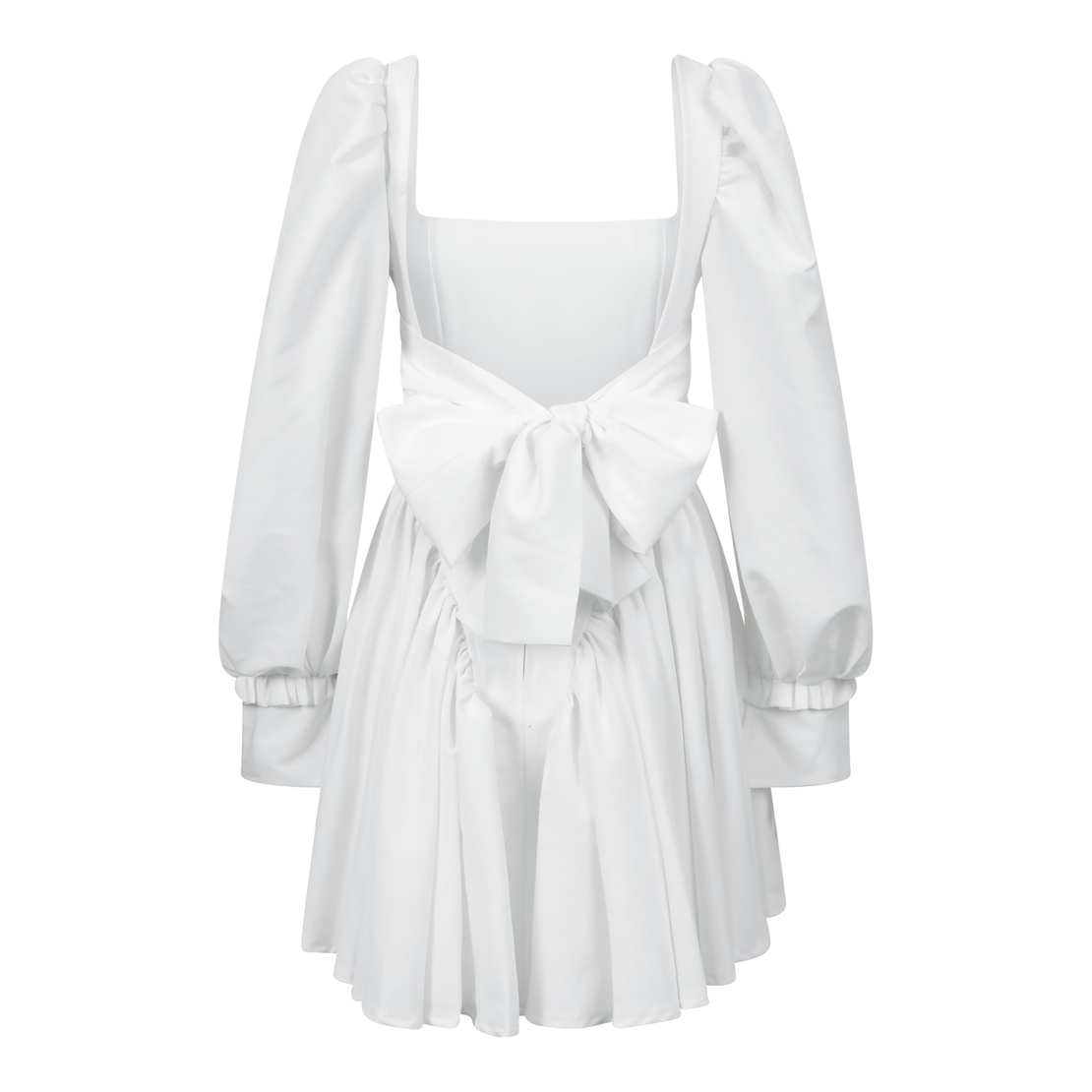 Open Back Volume Sleeves Dress - cream