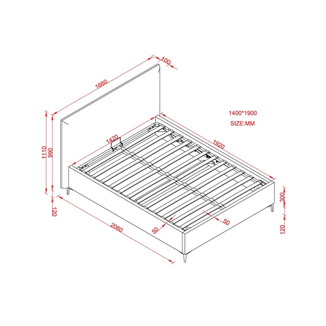 מיטה זוגית מעוצבת בריפוד בד רחיץ עם ארגז מצעים מעץ דגם גלורי אפור