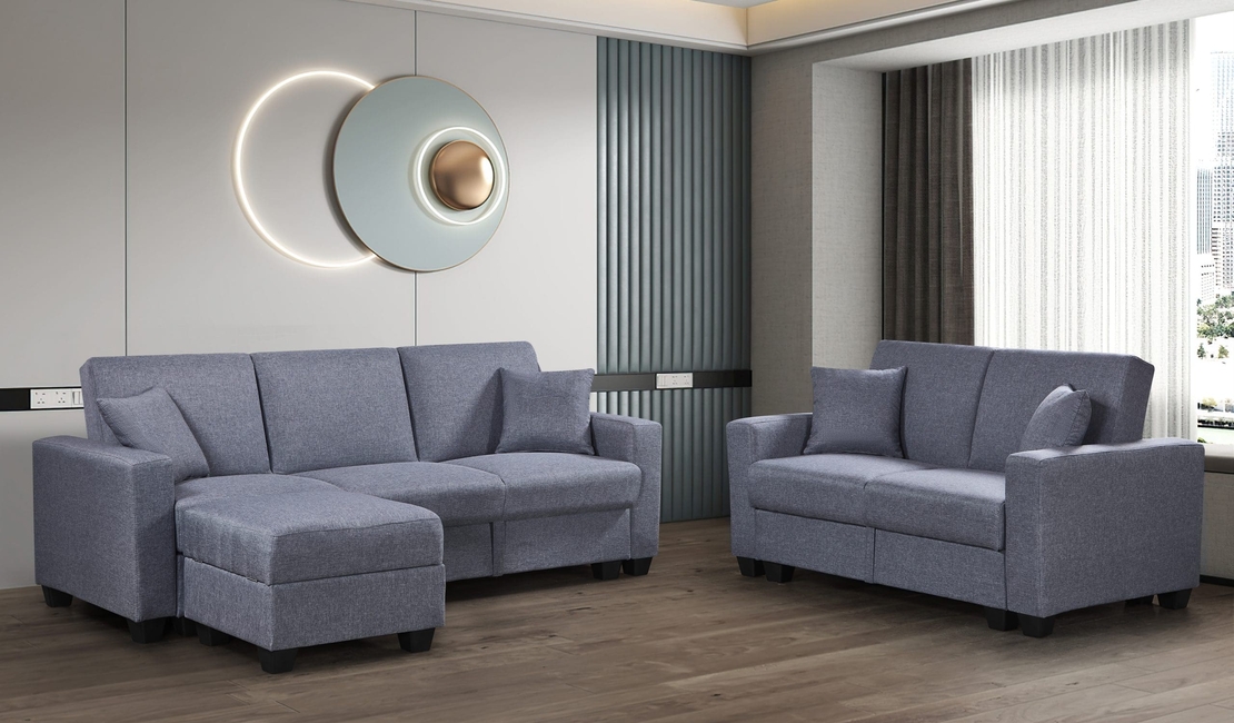 ספה 3+2 כולל ארגז אחסון נפתח למיטה דגם נפטון אפור