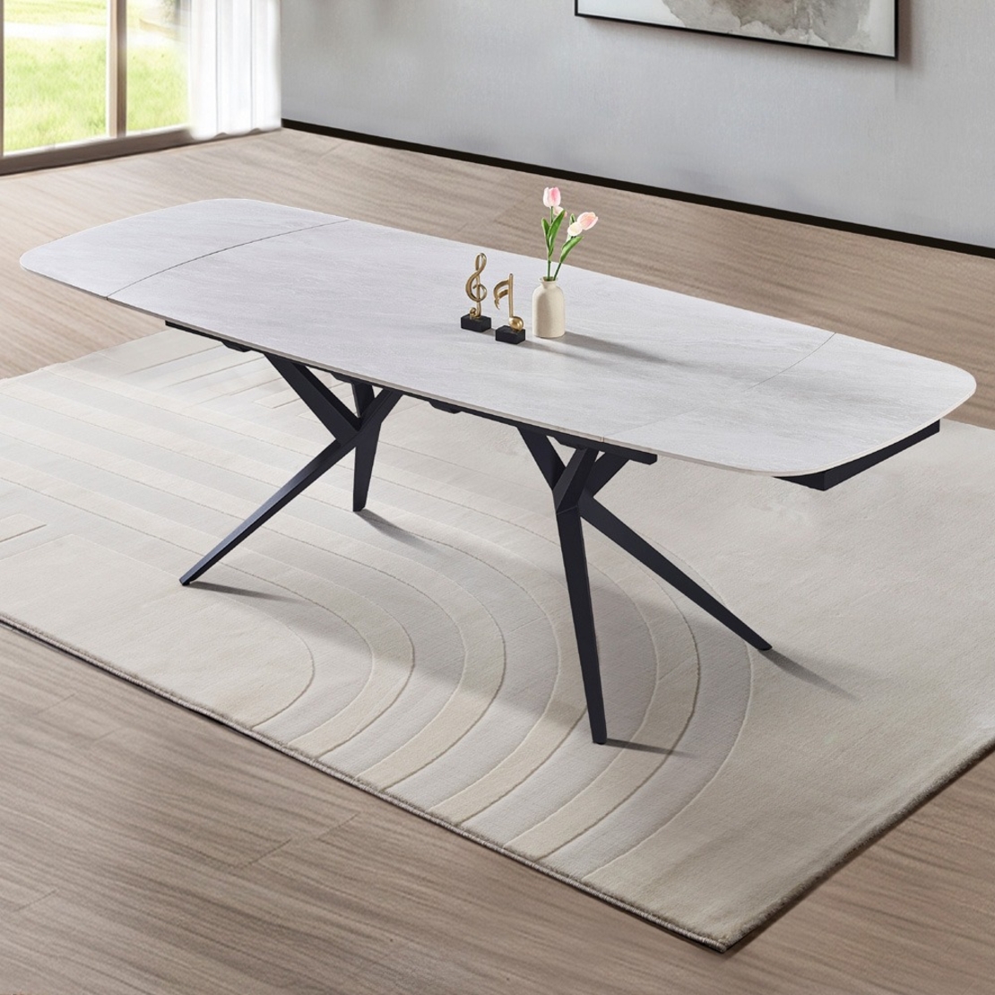 שולחן אוכל אבן קרמית באורך 1.6 מ' נפתח ל- 2.4 מ' עם רגלי ברזל דגם ספיישל