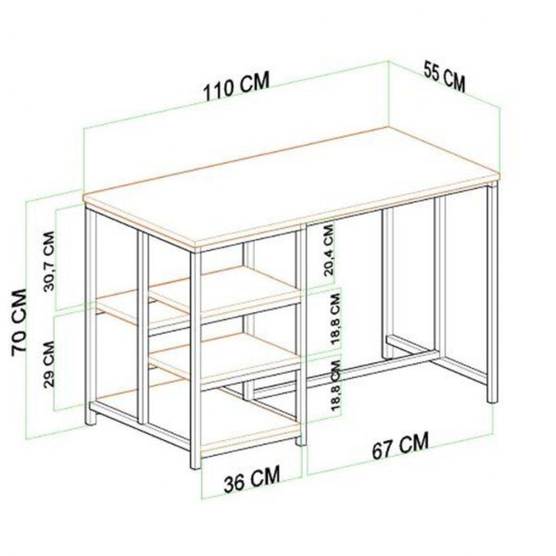 אי למטבח מעץ בשילוב מתכת דגם YM100111 צבע חום WALNUT