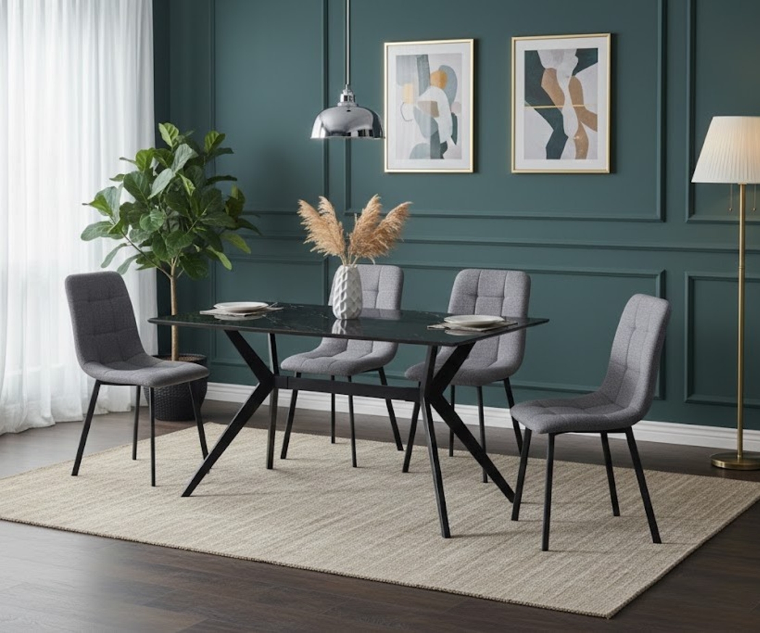 פינת אוכל שולחן קרמיקה 140 ס”מ ו4 כסאות דגם קאנטונה CANTONA כסא אפור