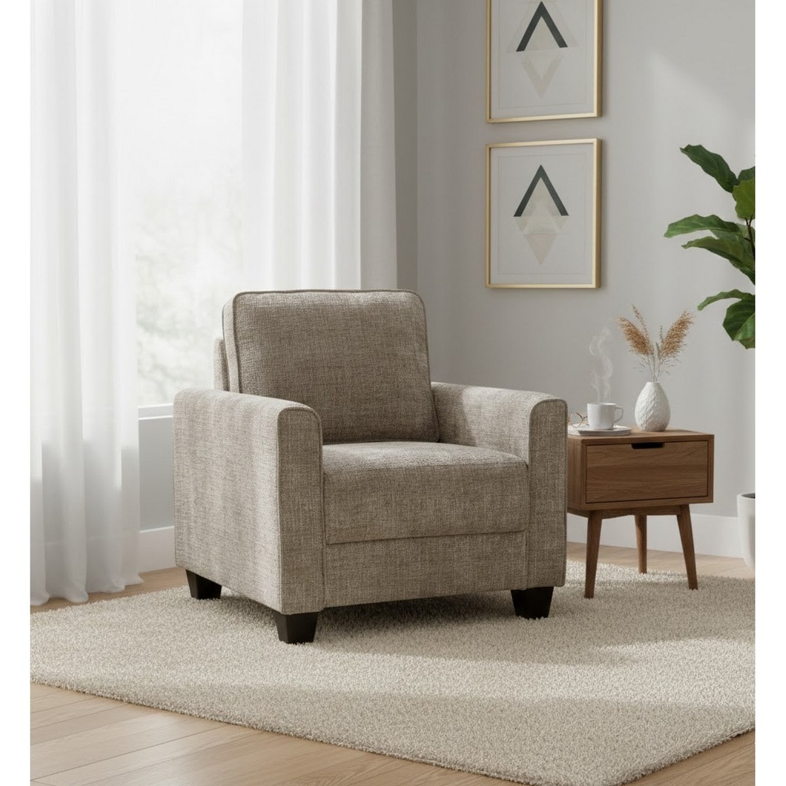 כורסת יחיד לסלון מרופדת בד דגם רינו RINO בז'