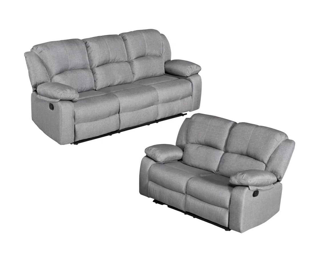 ספה 3+2 ריקליינר מבד אריג רחיץ דוחה כתמים דגם יוניברס אפור