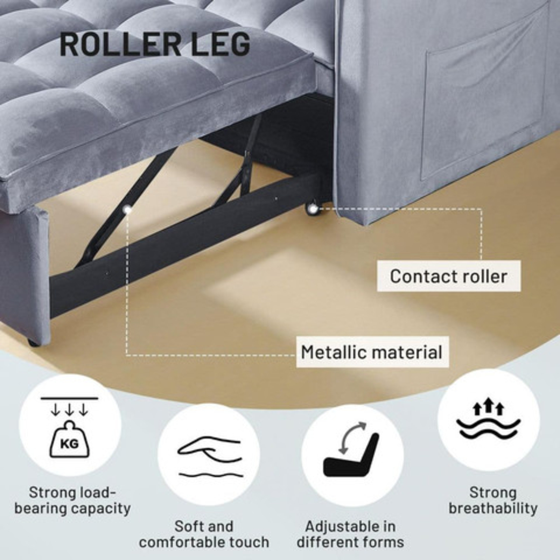 ספה נפתחת למיטה Ravenna רוונה אפור בהיר