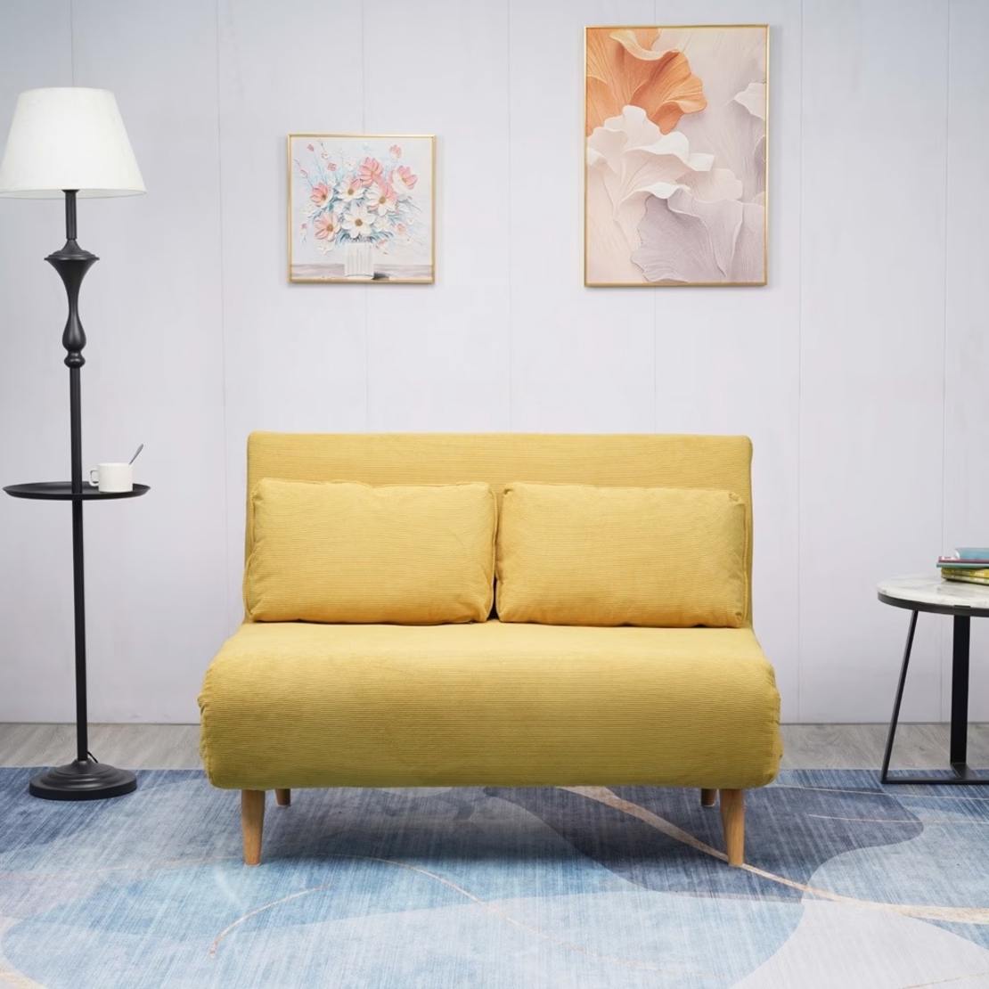 ספה ברוחב 120 נפתחת למיטה מרופדת בד רחיץ דגם נינט חרדל