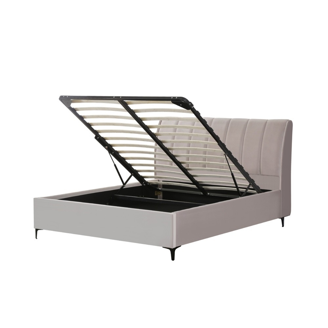 מיטה זוגית מעוצבת ריפוד בד רחיץ עם ארגז מצעים מעץ דגם אליזבט אבן