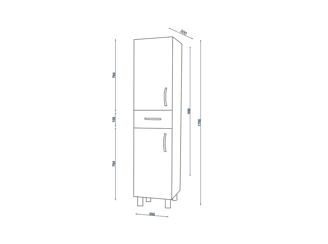 ארון שרות צר הכולל 2 דלתות ומגירה בגימור לבן דגם פלוטו