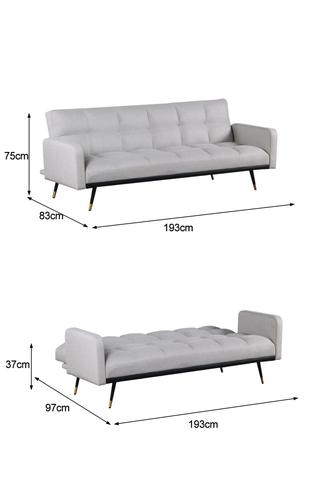 ספה נפתחת למיטה מבד אריג רחיץ ודוחה כתמים דגם בריסל שחור