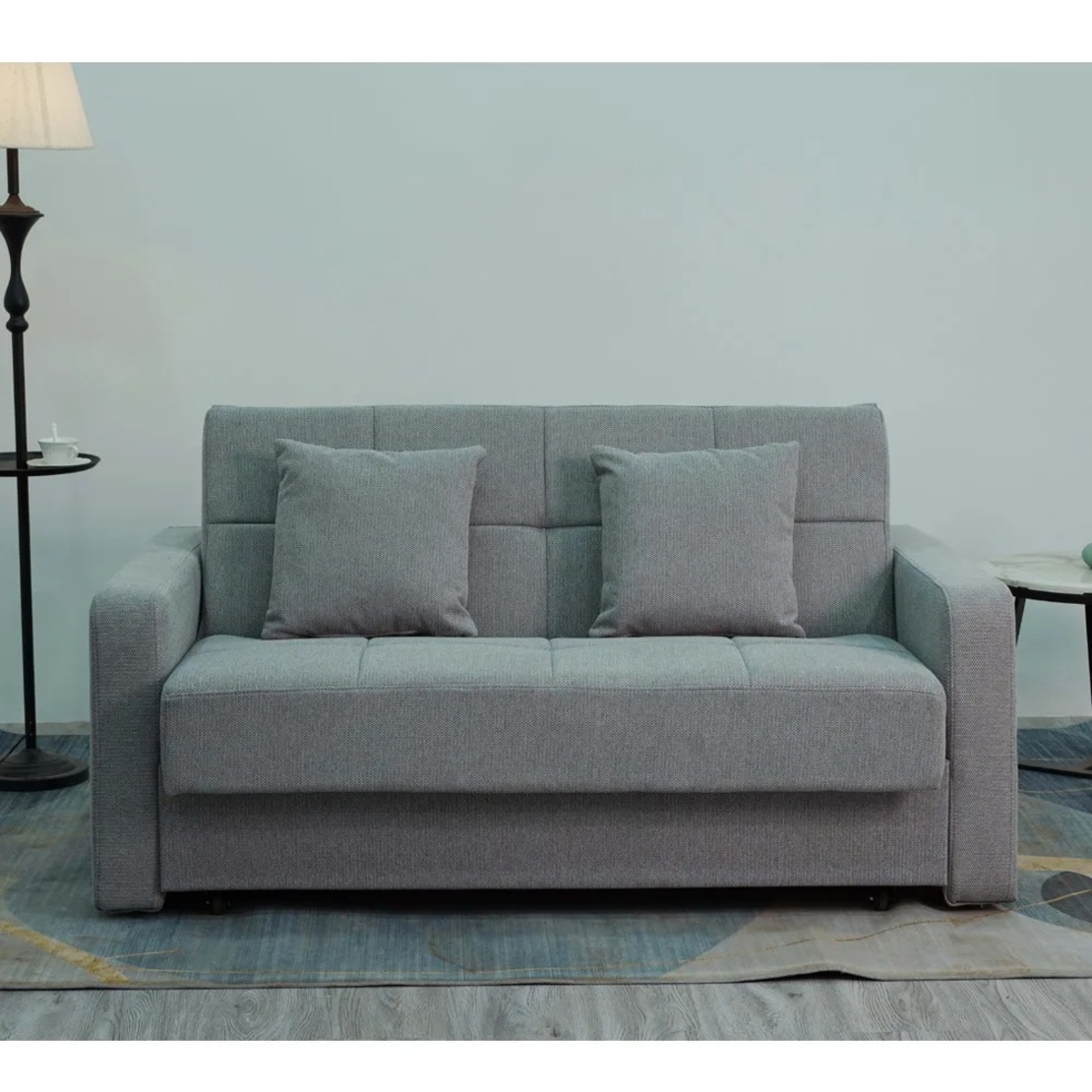 ספה מעוצבת נפתחת למיטה זוגית עם ארגז מצעים בבד קטיפתי דגם מאיה אפור בהיר