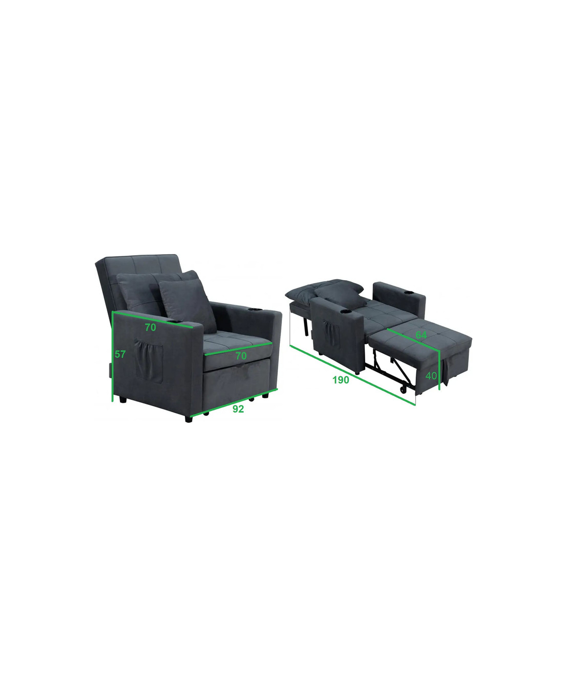 כורסת מיטה נפתחת דגם ליבורנו Livorno אפור כהה