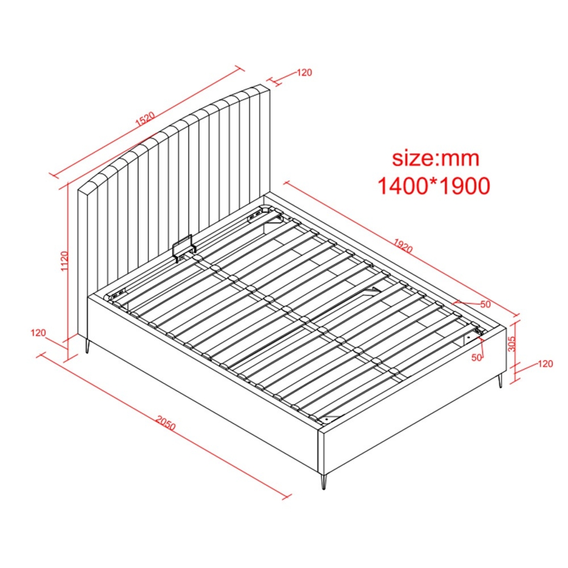 מיטה זוגית מעוצבת ריפוד בד רחיץ עם ארגז מצעים מעץ דגם זואי אבן