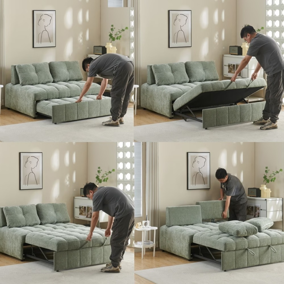ספה נפתחת למיטה רחבה עם ראש מתכוונן דגם טקילה ירוק