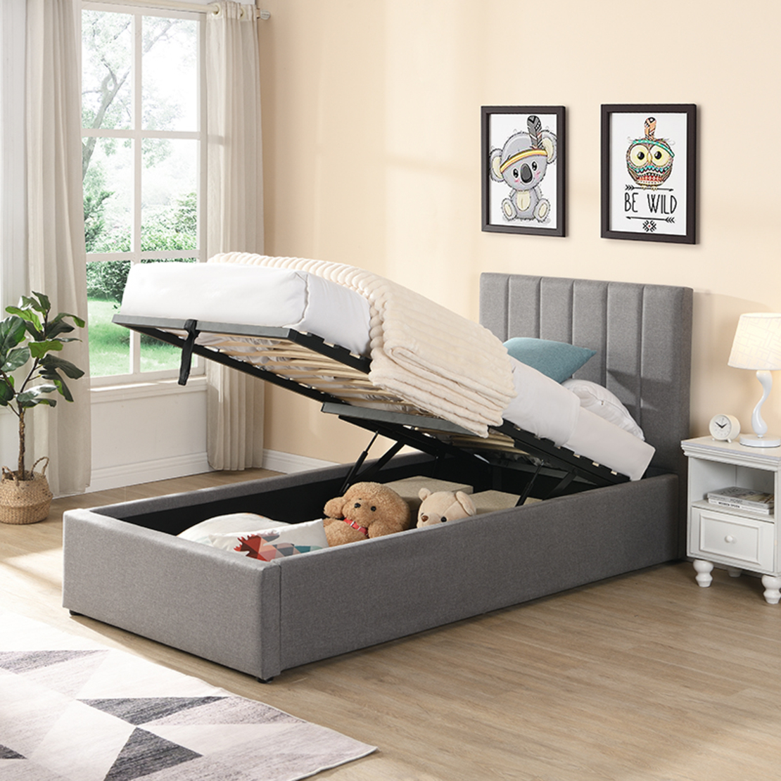 מיטת יחיד לילדים ונוער עם ארגז מצעים 90×190 דגם סרה SERRA אפור