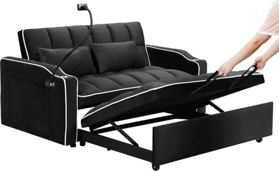 ספה נפתחת למיטה זוגית עם טעינת USB דגם לאציו LAZIO-2 שחור