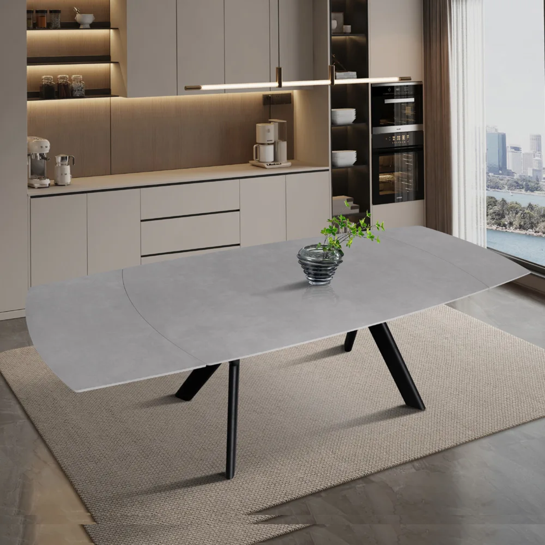 שולחן אוכל אבן קרמית נפתח 1.6-2.4 מ' עם רגלי ברזל דגם גלבוע אבן