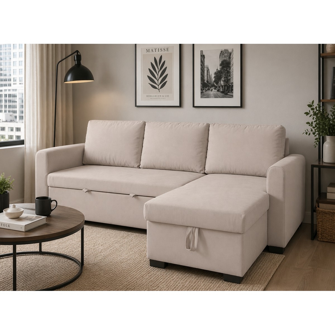 סלון פינתי מודולרי נפתח למיטה כולל ארגז מצעים דגם סלינה SELINA קפוצינו