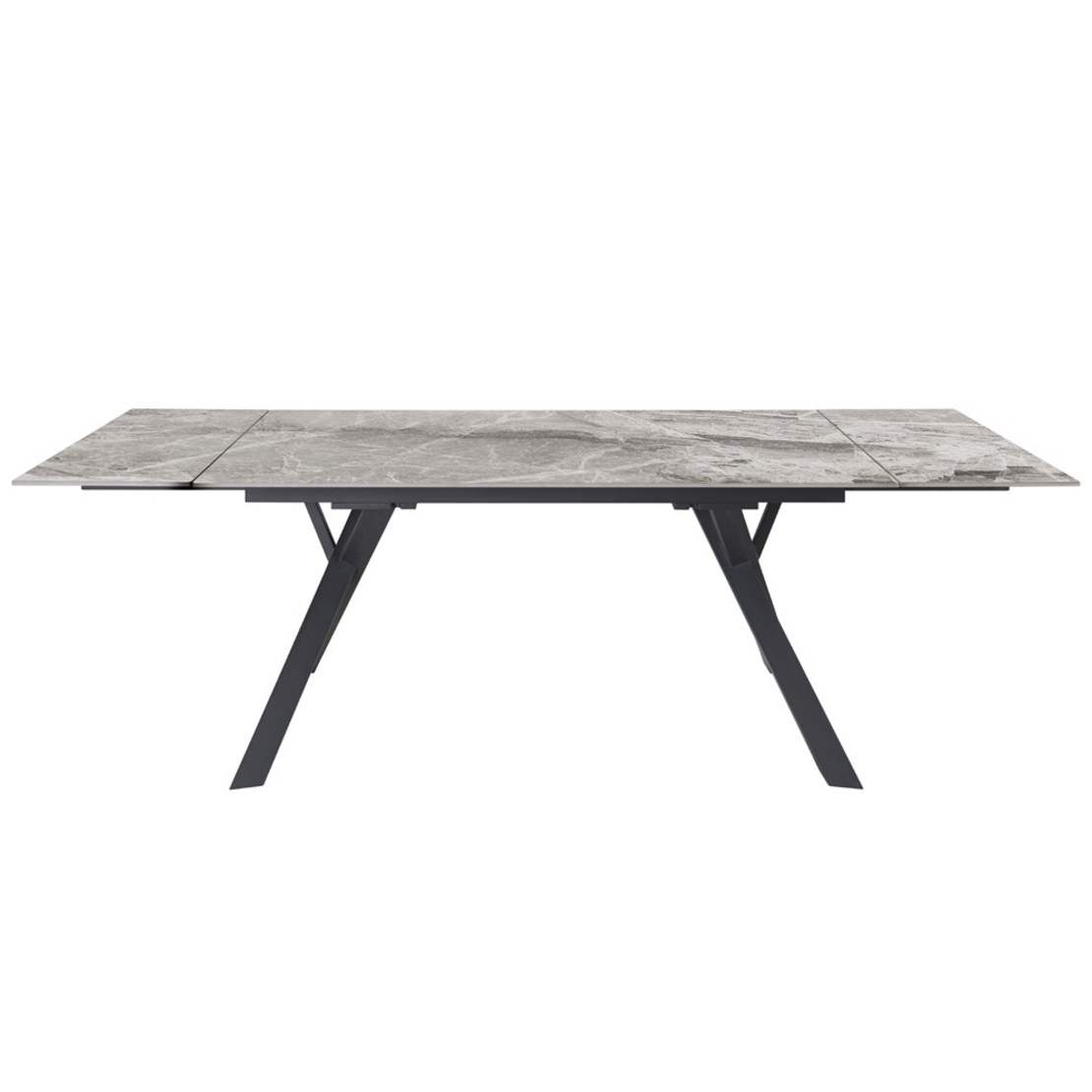 שולחן אוכל נפתח אבן קרמית עם רגלי ברזל דגם פריז 180 אפור מבריק