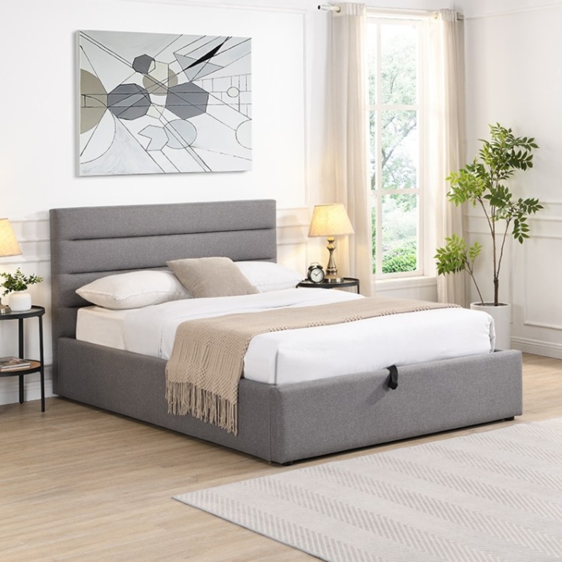 מיטה זוגית מעוצבת בריפוד בד רחיץ עם ארגז מצעים 200×160 דגם סרה SERRA אפור