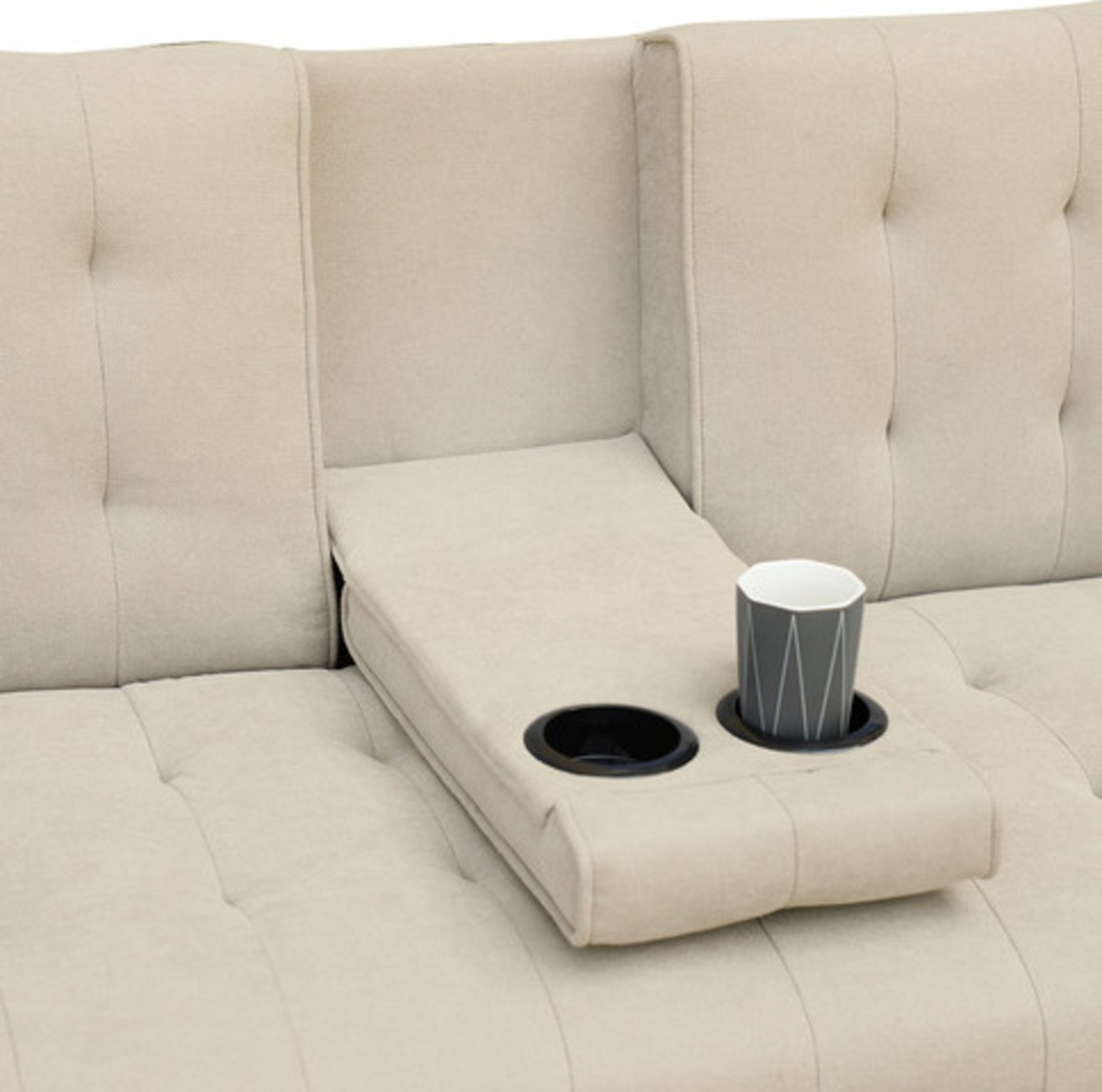 ספה תלת מושבית נפתחת למיטה עם משענת יד פונקציונלית לכוסות וטעינה מובנת דגם מאצו MEZZO חום בהיר (בז')