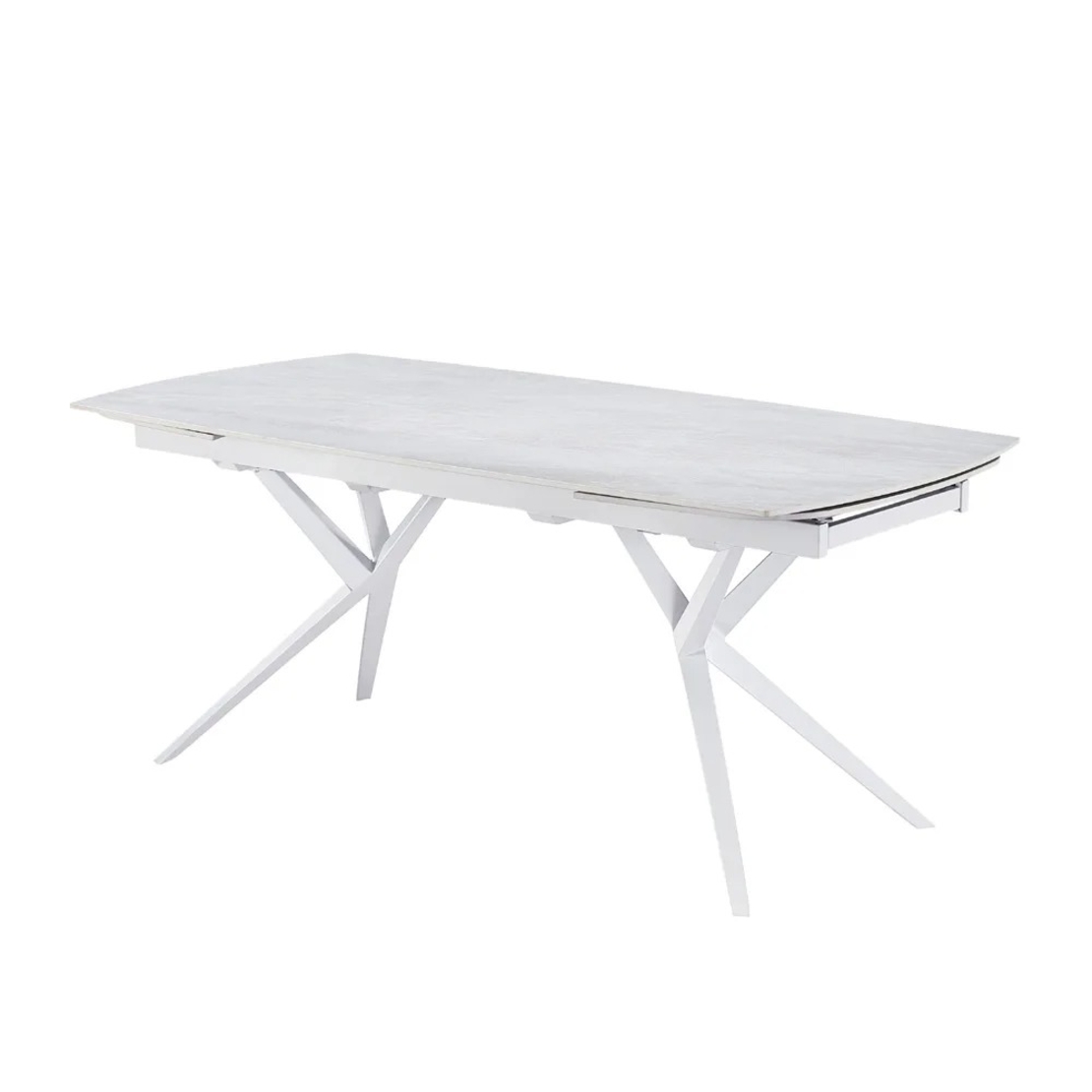 שולחן אוכל אבן קרמית באורך 1.6 מ' נפתח ל- 2.4 מ' עם רגלי ברזל דגם אוליבר