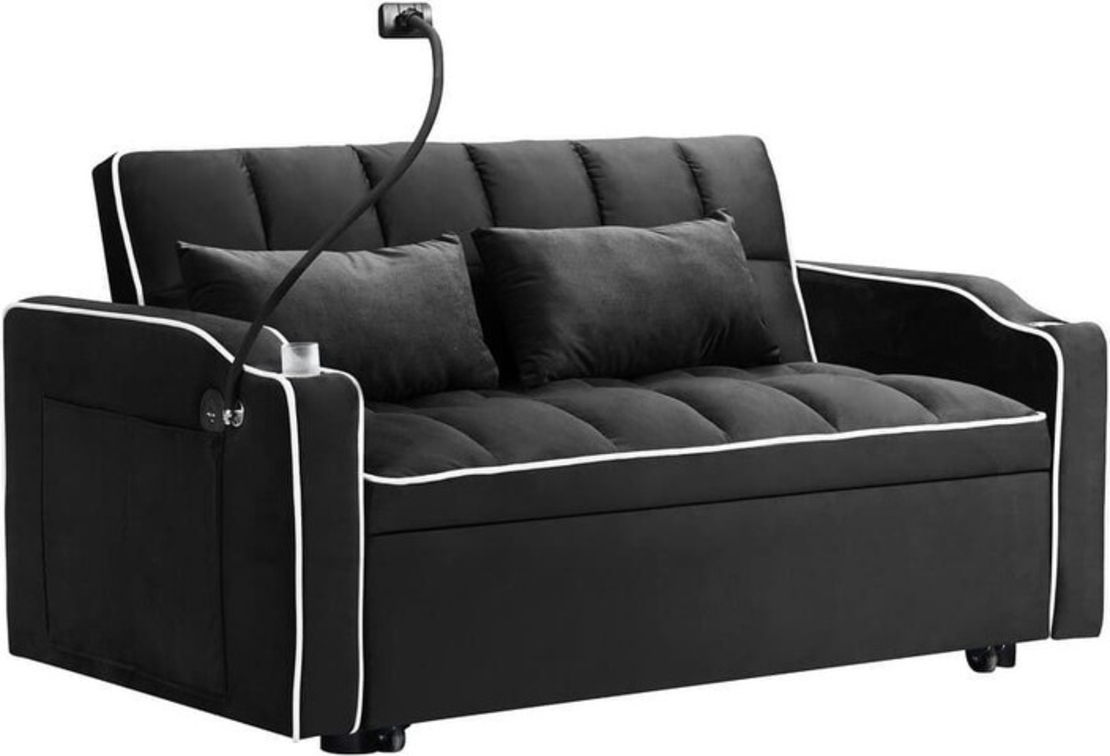 ספה נפתחת למיטה זוגית עם טעינת USB דגם לאציו LAZIO-2 שחור
