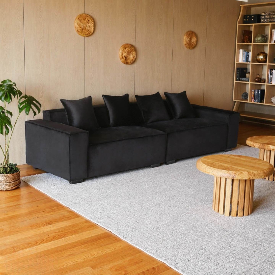 ספת רביצה יוקרתית מבד קטיפה רחיץ דוחה כתמים דגם סטורן שחור