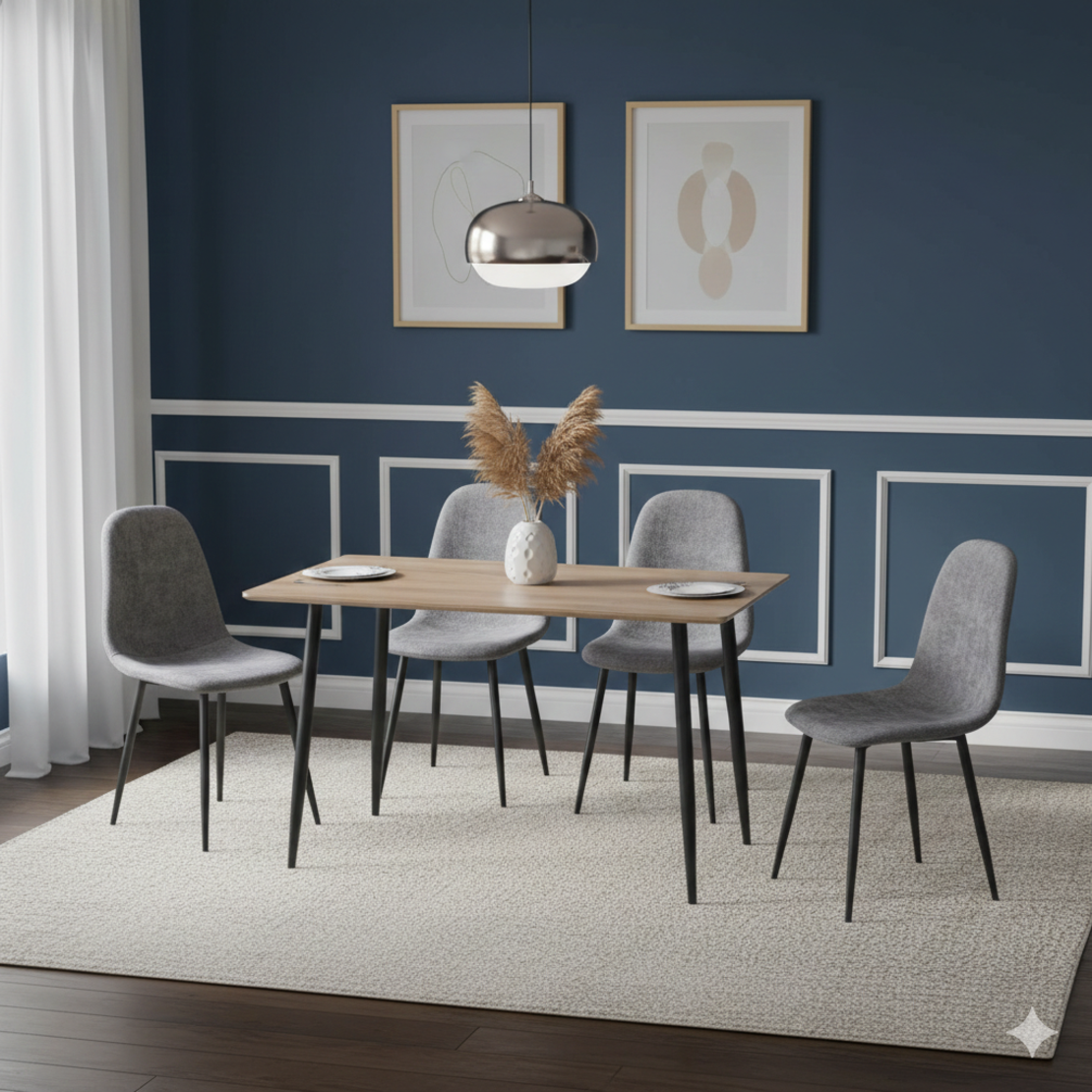 פינת אוכל קומפקטי שולחן ו4 כסאות מרופדים דגם לואיס LEWIS כסא אפור