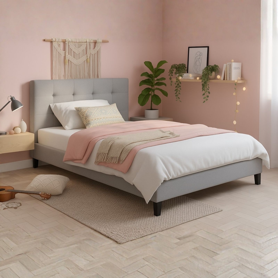 מיטה וחצי מרופדת למזרן 120×190 דגם פנטזי אפור