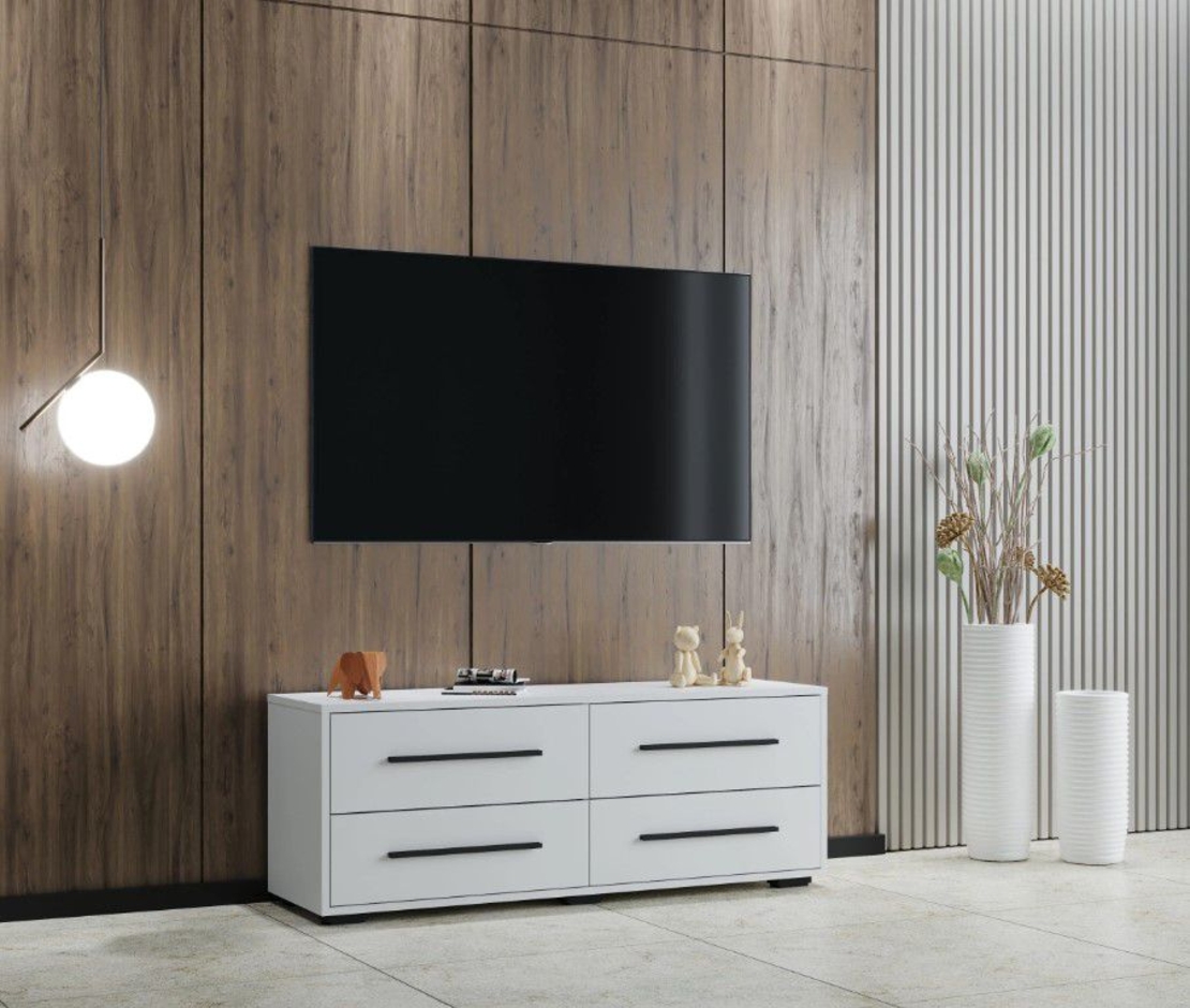 מזנון שידת טלוויזיה ברוחב 120 עם 4 מגירות בגוון לבן דגם סיינה SIENA