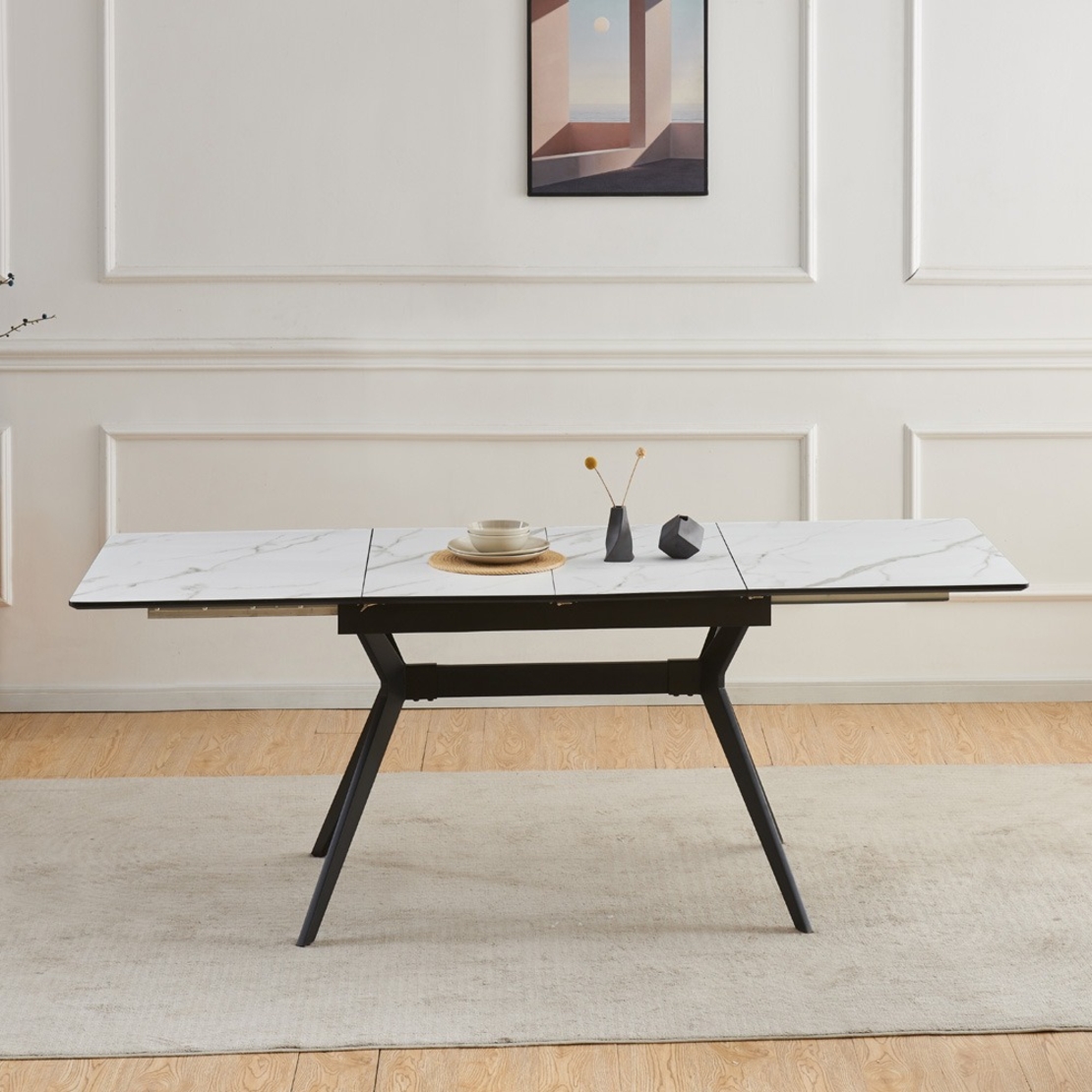 פינת אוכל נפתחת 1.2-2.0 מ' עם 4 כסאות דגם סנטוריני לבן-רוז