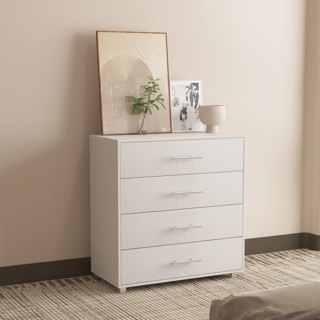 שידת 4 מגירות רחבה בגוון לבן דגם OPAL אופאל