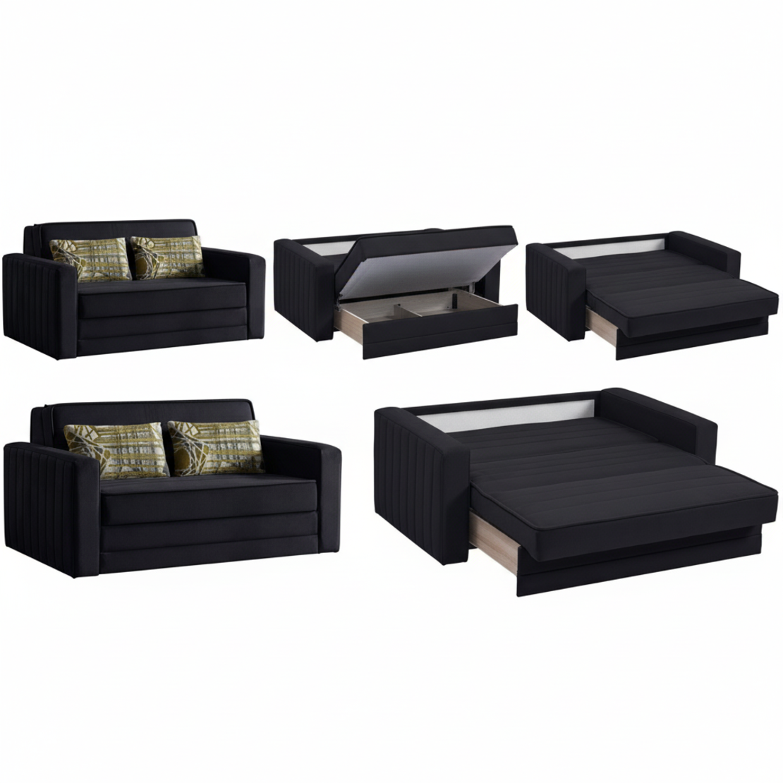 ספה דו-מושבית נפתחת למיטה זוגית עם ארגז מצעים דגם דומו DOMO ירוק