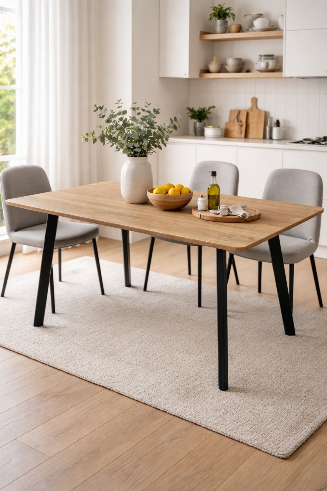 שולחן אוכל מלבני 120×70 ס״מ עם רגלי מתכת שחורות דגם גולן GOLAN