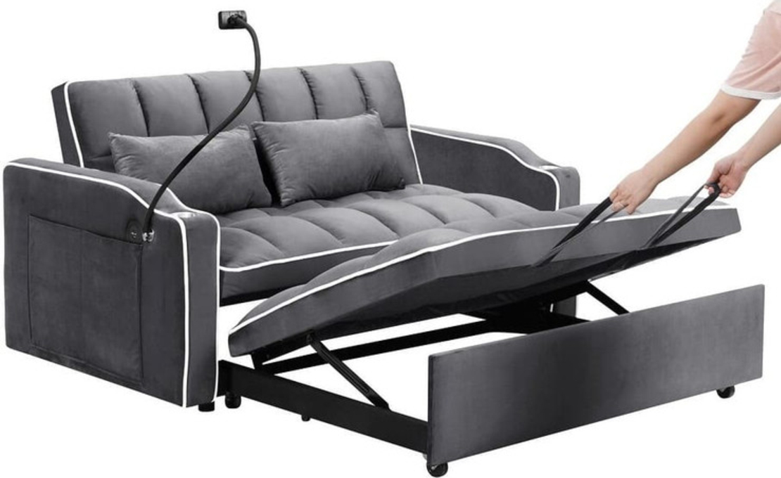 ספה נפתחת למיטה זוגית עם טעינת USB דגם לאציו LAZIO-2 אפור כהה