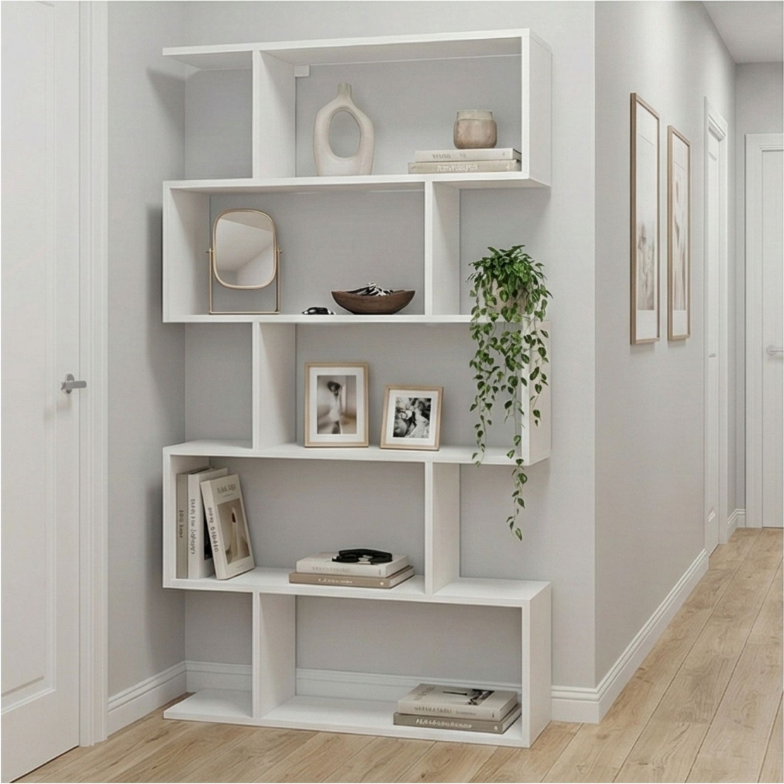 ספריה כוורת זיגזג ברוחב 90 בעיצוב מודרני דגם ורד לבן