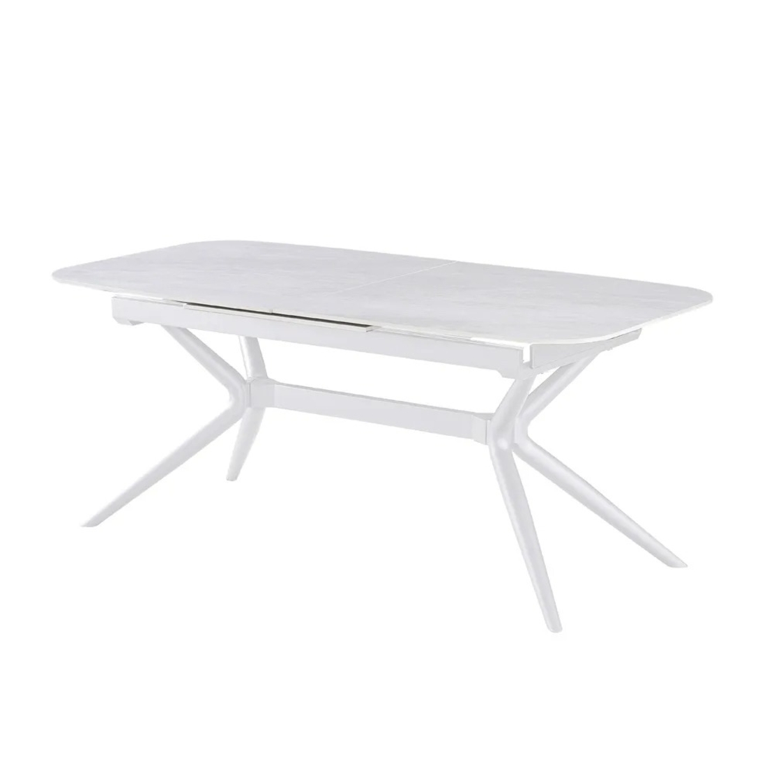 שולחן אוכל אבן קרמית באורך 1.8 מ' נפתח ל- 2.4 מ' עם רגלי ברזל דגם חץ אבן