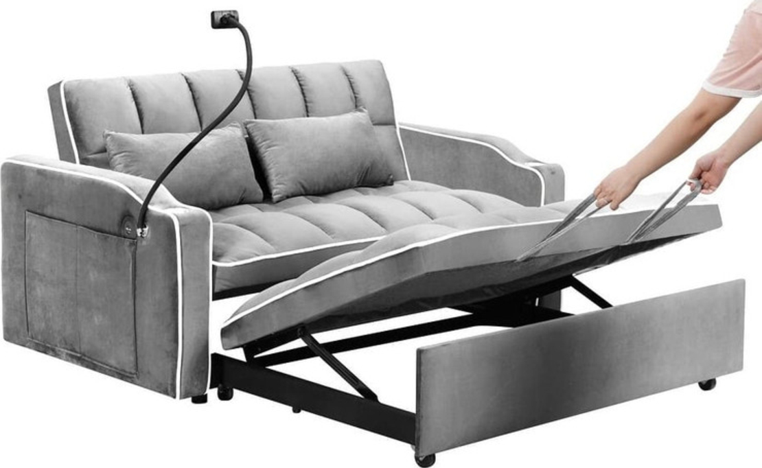 ספה נפתחת למיטה זוגית עם טעינת USB דגם לאציו LAZIO-2 אפור בהיר