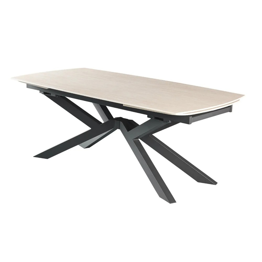 שולחן אוכל אבן קרמית מפואר באורך 2 מ' נפתח ל- 3 מ' עם רגלי ברזל דגם ספוטניק טרוונטין