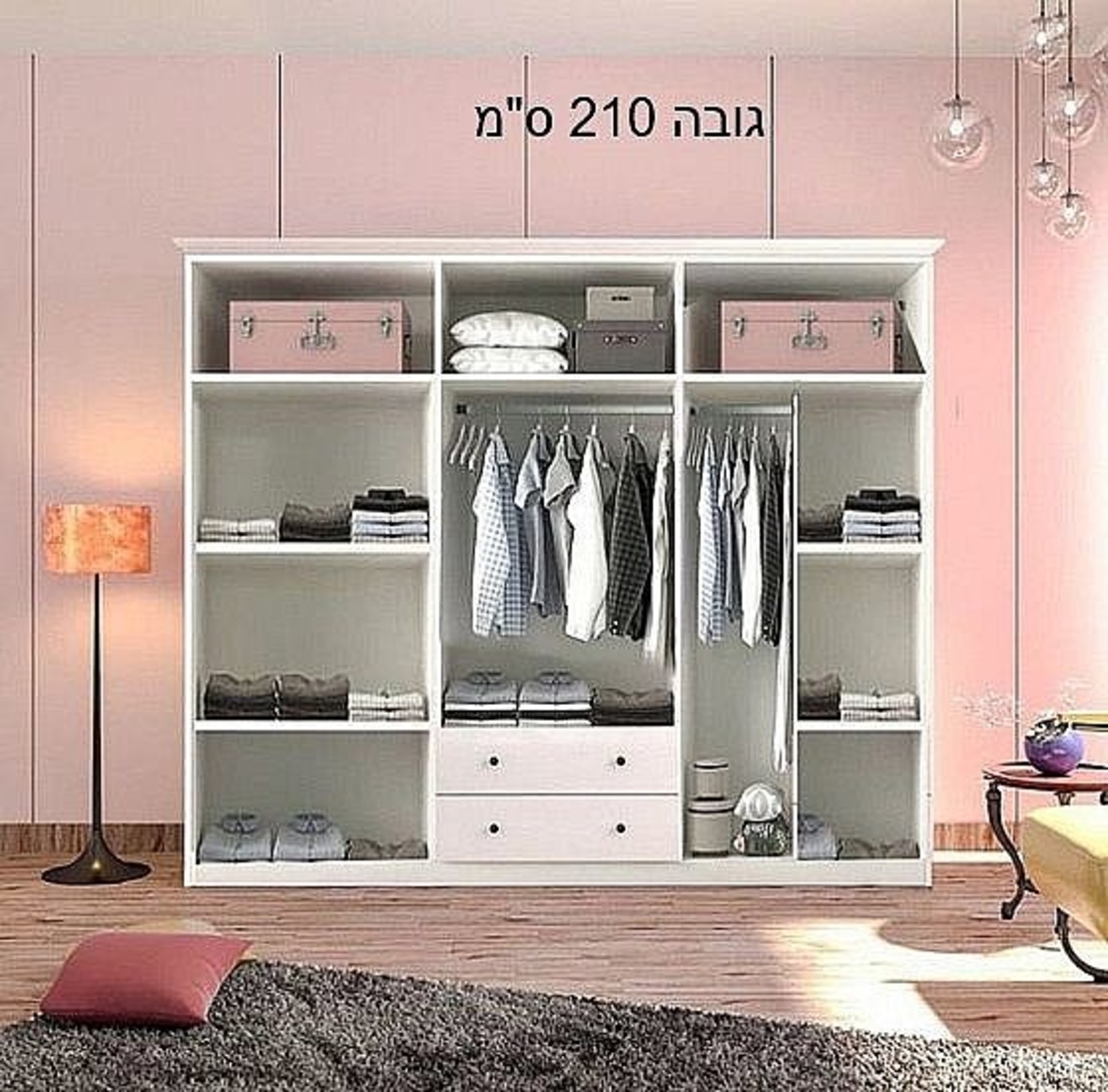 ארון בגדים 6 דלתות ברוחב 210 דגם פטרה