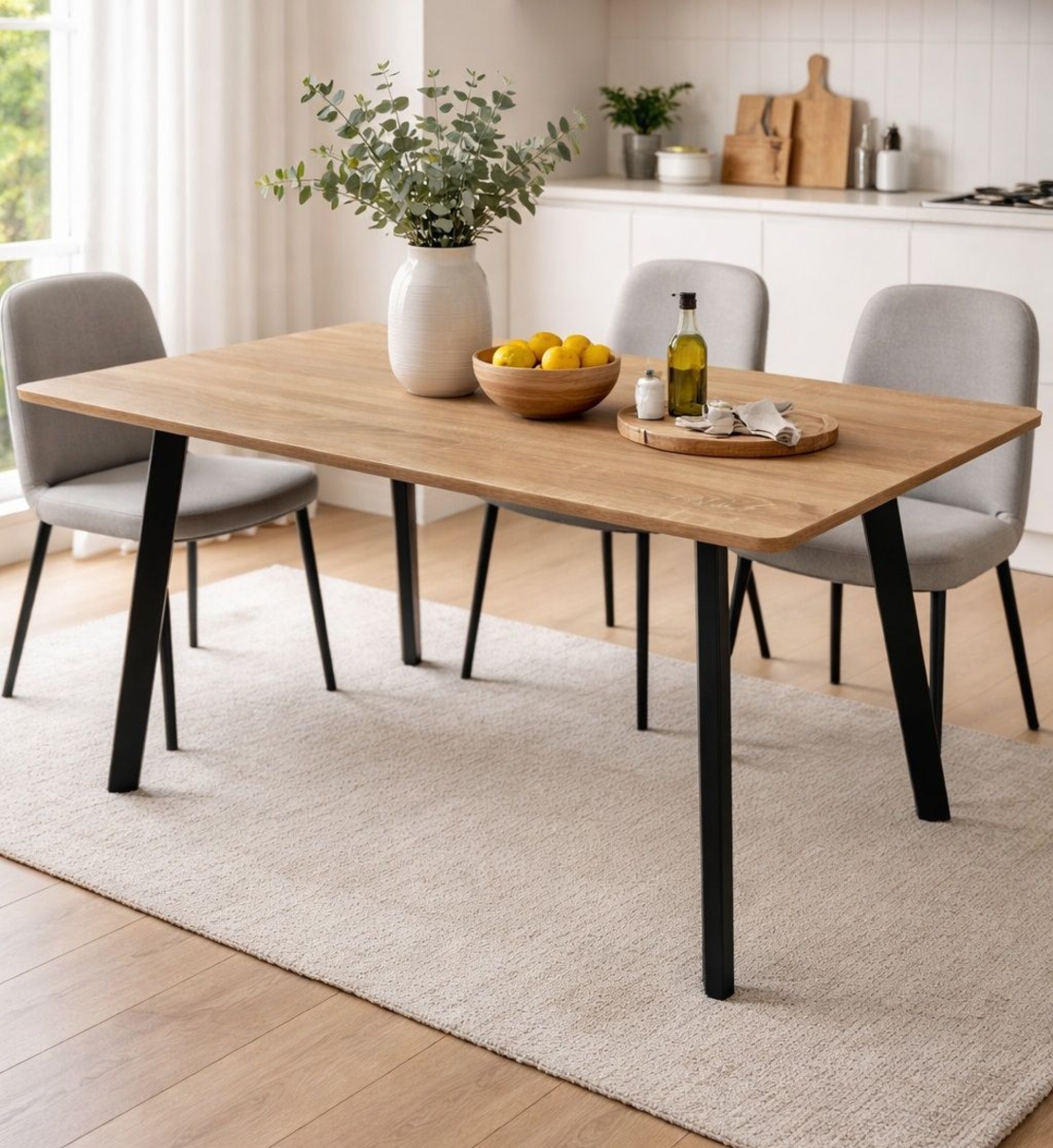 שולחן אוכל מלבני 120×70 ס״מ עם רגלי מתכת שחורות דגם גולן GOLAN