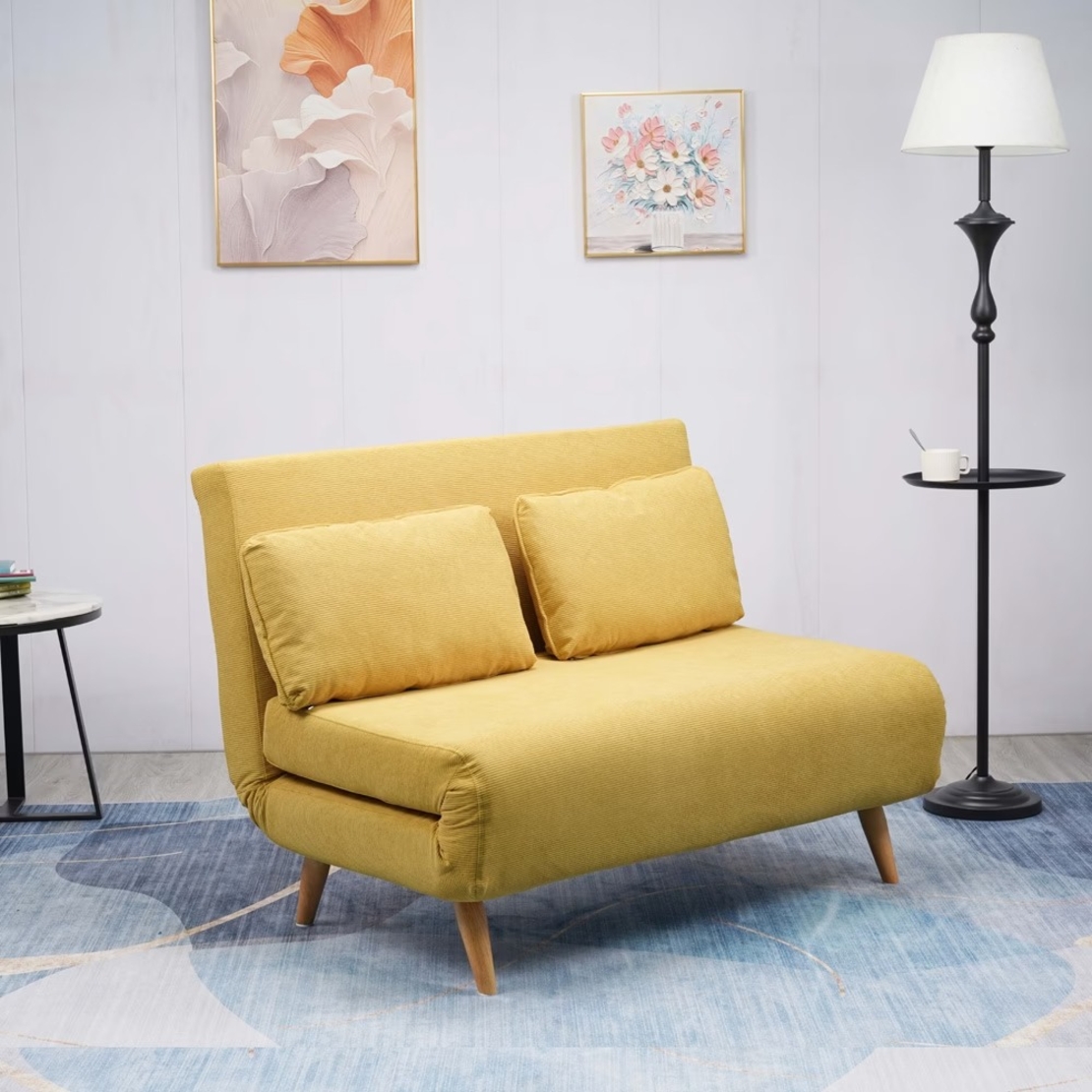 ספה ברוחב 120 נפתחת למיטה מרופדת בד רחיץ דגם נינט חרדל