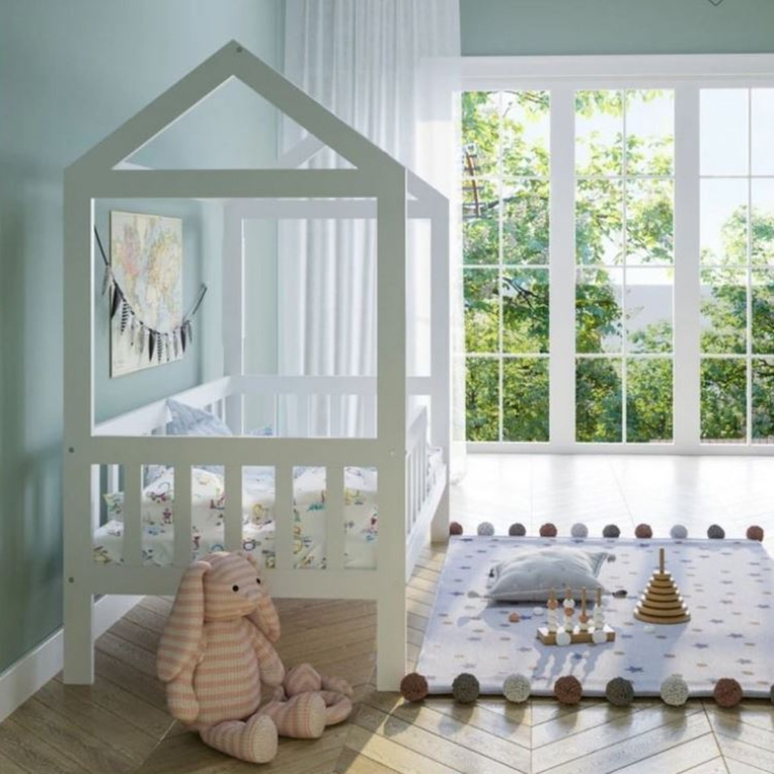 מיטת ילדים בצורת בית כוללת מזרנים מעקה בטיחות ומיטת חבר דגם טדי TEDDY