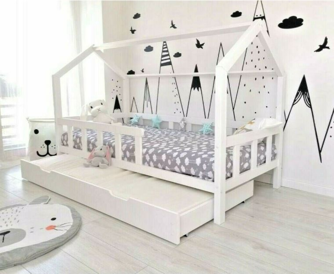 מיטת ילדים בצורת בית כוללת מזרנים מעקה בטיחות ומיטת חבר דגם טדי TEDDY