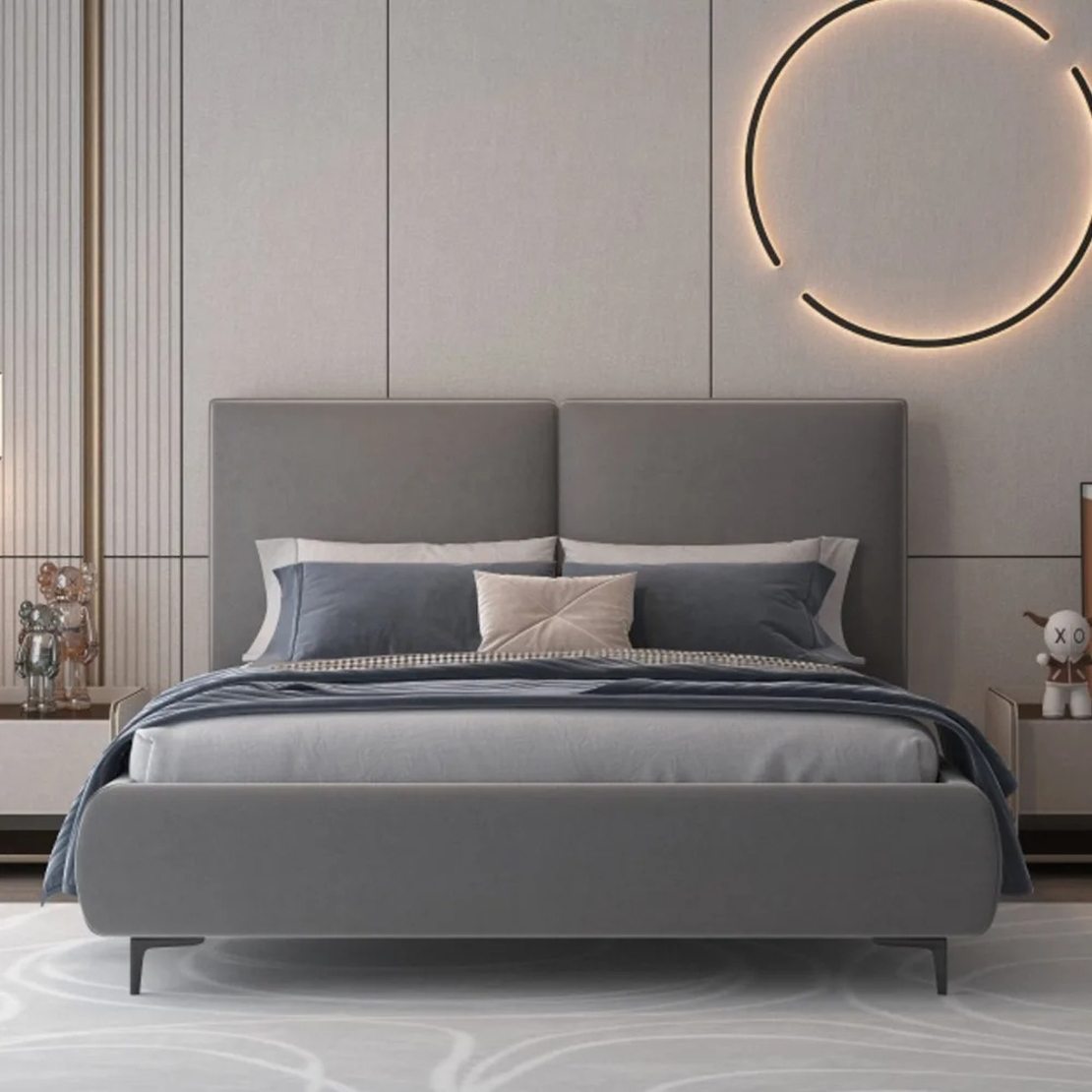 מיטה זוגית מעוצבת ריפוד בד קטיפתי עם ארגז מצעים מעץ דגם מליסה אפור