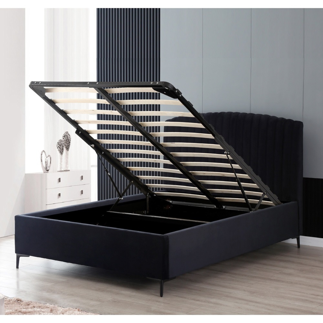 מיטה זוגית מעוצבת ריפוד בד רחיץ עם ארגז מצעים מעץ דגם זואי שחור