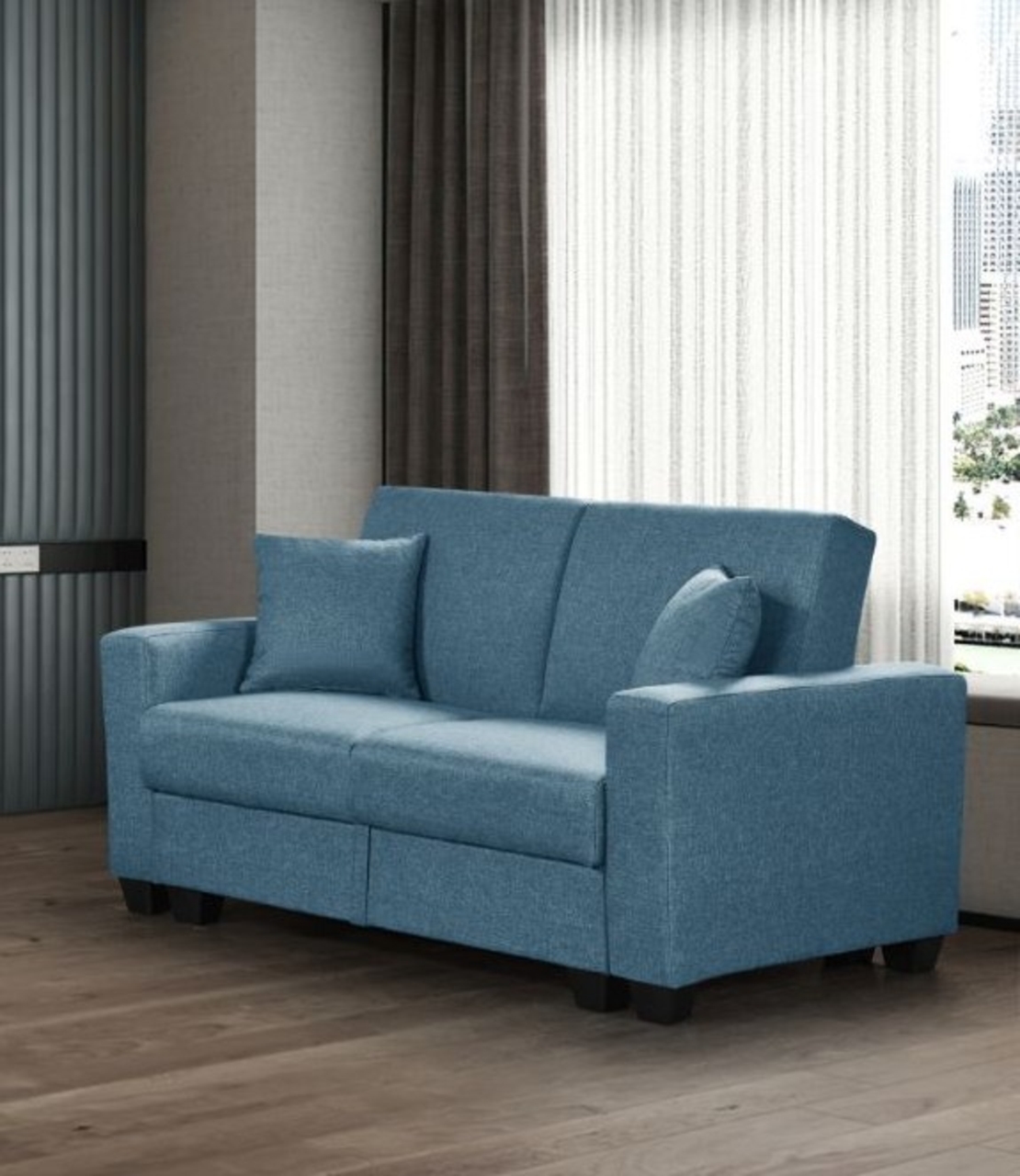 ספה דו מושבית נפתחת למיטה כולל ארגז אחסון דגם נפטון כחול